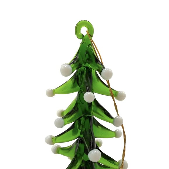 Hand Blown Art Glass Snow Flocked Christmas Tree Ornament 3" - Picture 2 of 5